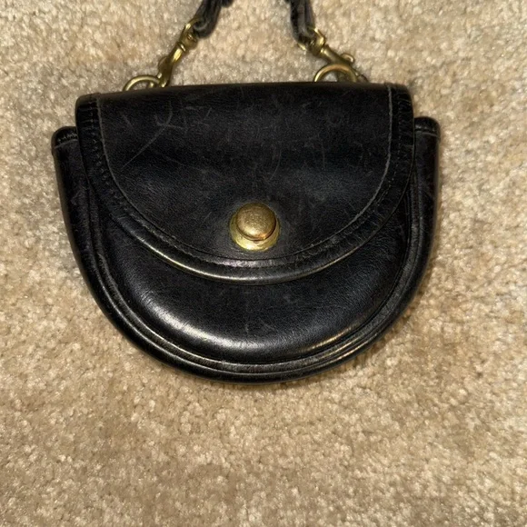 Vintage Coach Black Leather Mini Crossbody Bag